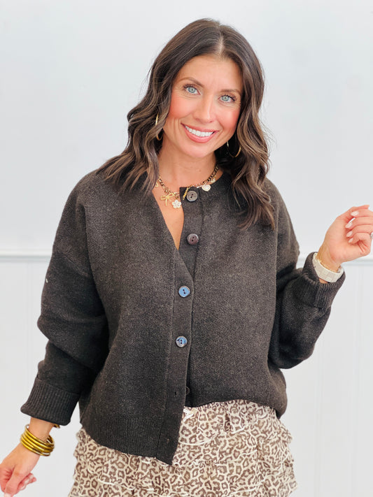 Dark Brown SueAnn Button Up Cardigan (Reg.)
