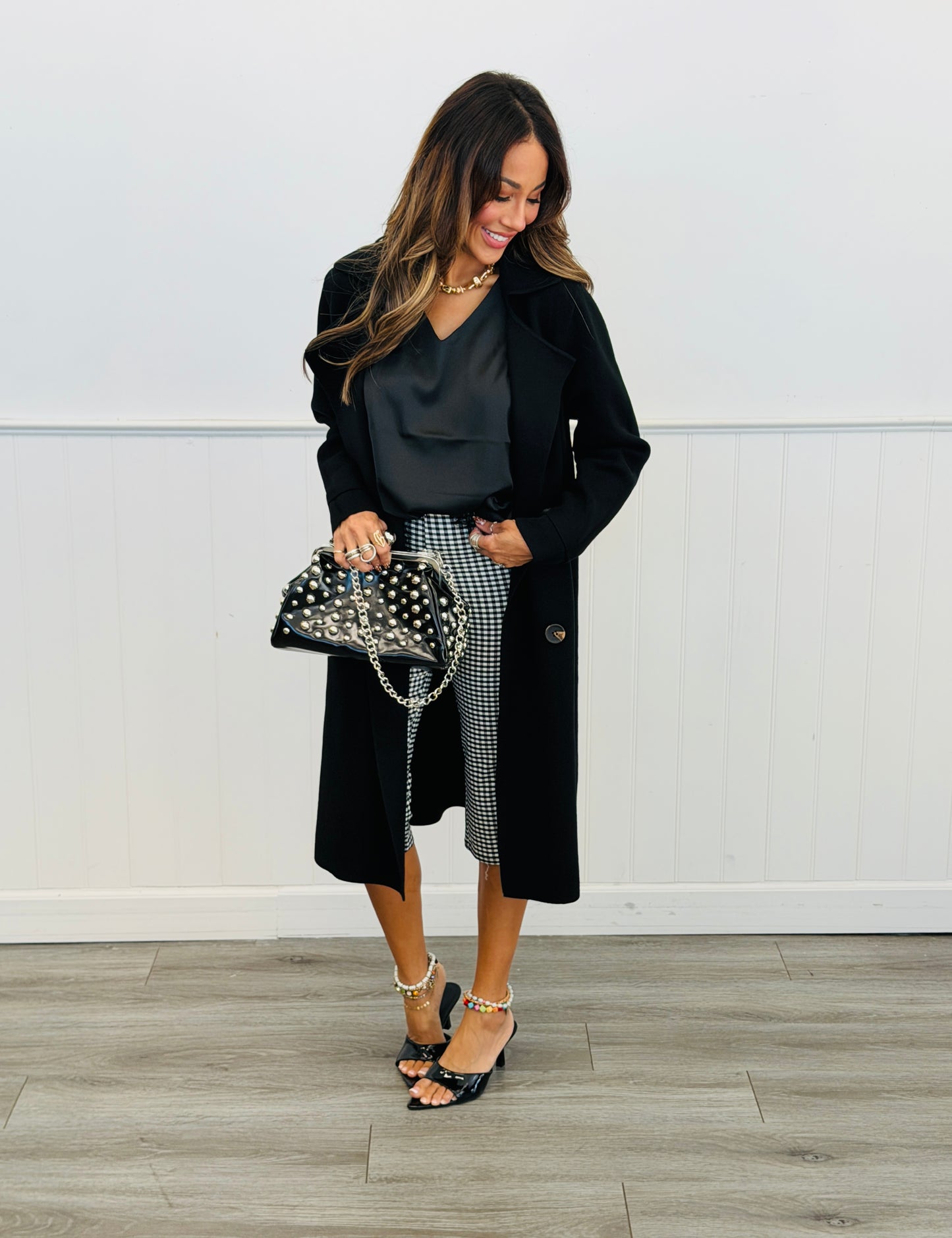 Black/White Gingham Print Capri Pants (Reg.)