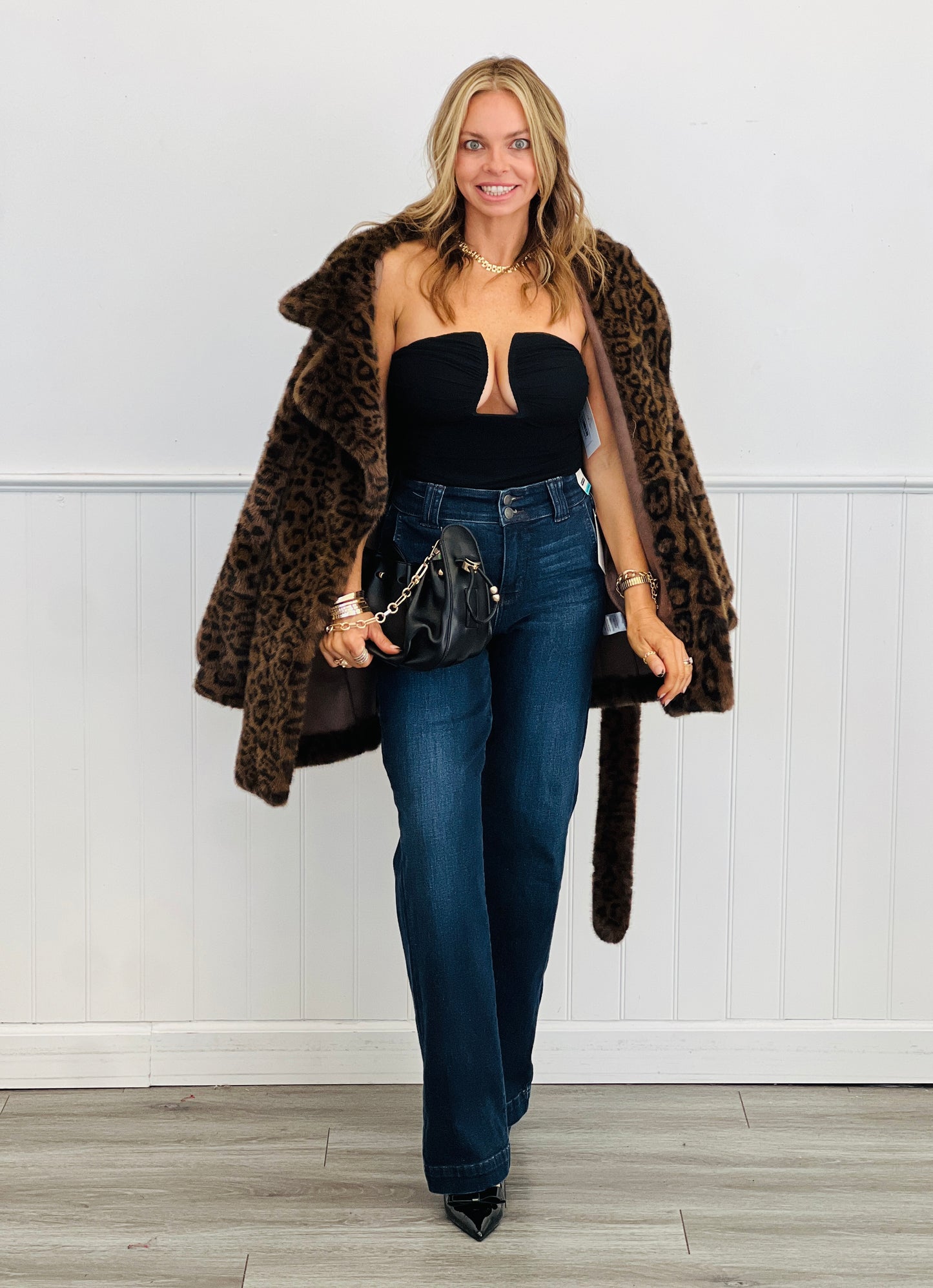 Black Sculpted Plunge Bodysuit (Reg.)