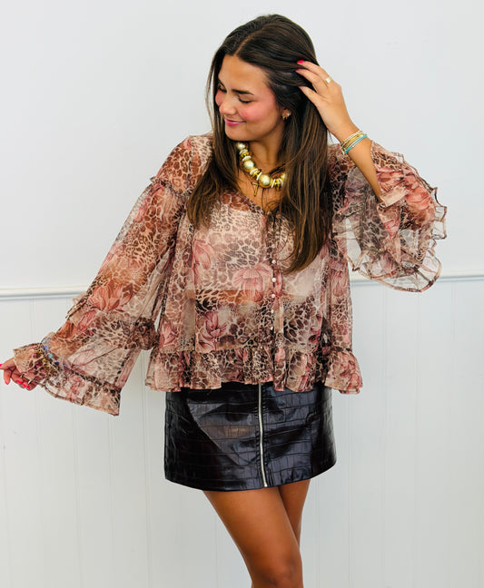Mixed Animal & Floral Print Blouse (Reg. and Plus)