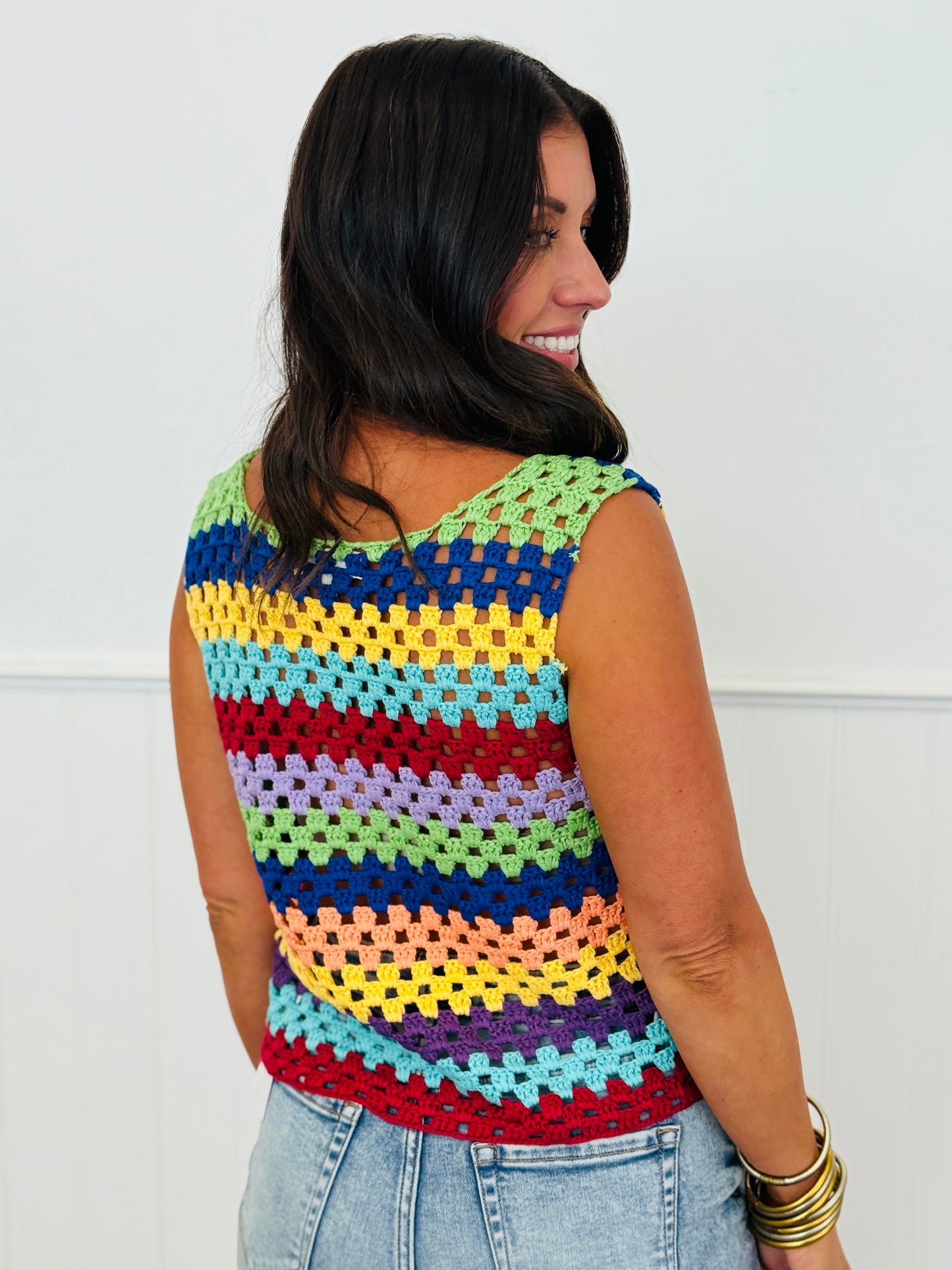 Rainbow Stripe Crochet Tank Top (Reg & Plus)