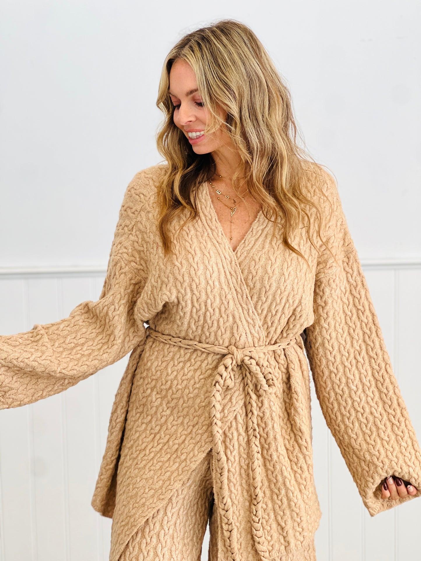 POL Latte Textured Wrap Sweater Cardigan (Reg.)
