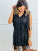 Black Suede Fringe Mini Dress (Reg. & Plus)