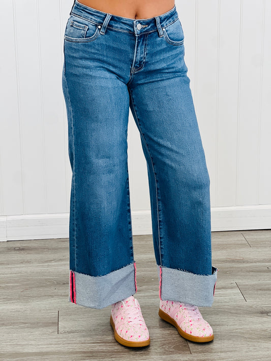 Risen Cuffed Up Wide Leg Jeans (Reg & Plus)