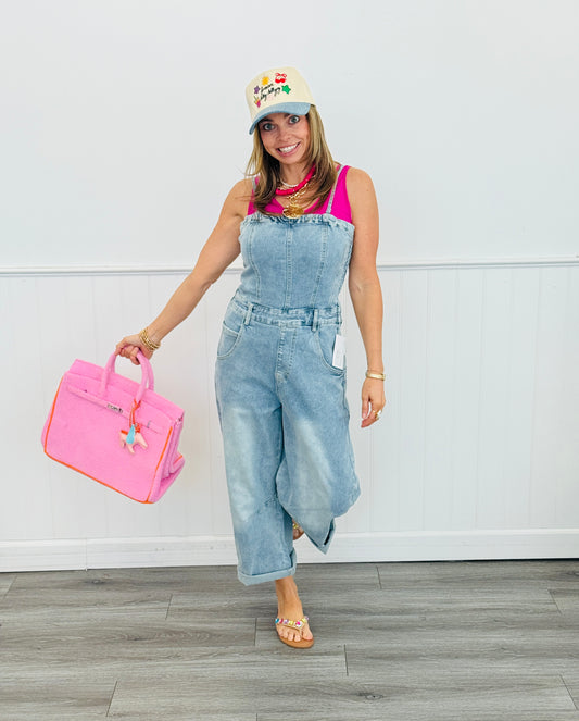 Lt. Denim Washed Strappy Tube Top Jumpsuit (Reg. and Plus)