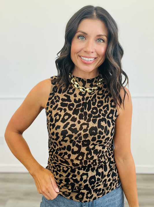 Taupe/Black Leopard Sleeveless Mesh Top (Reg.)