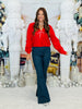 Red Sparkly Bow Tie Sweater Cardigan (Reg.)