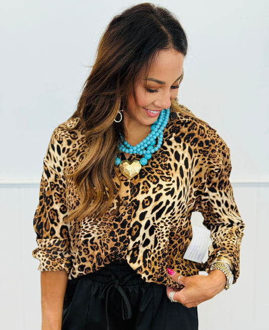 Brown Leopard The Kathryn Button-Up Top (Reg. & Plus)