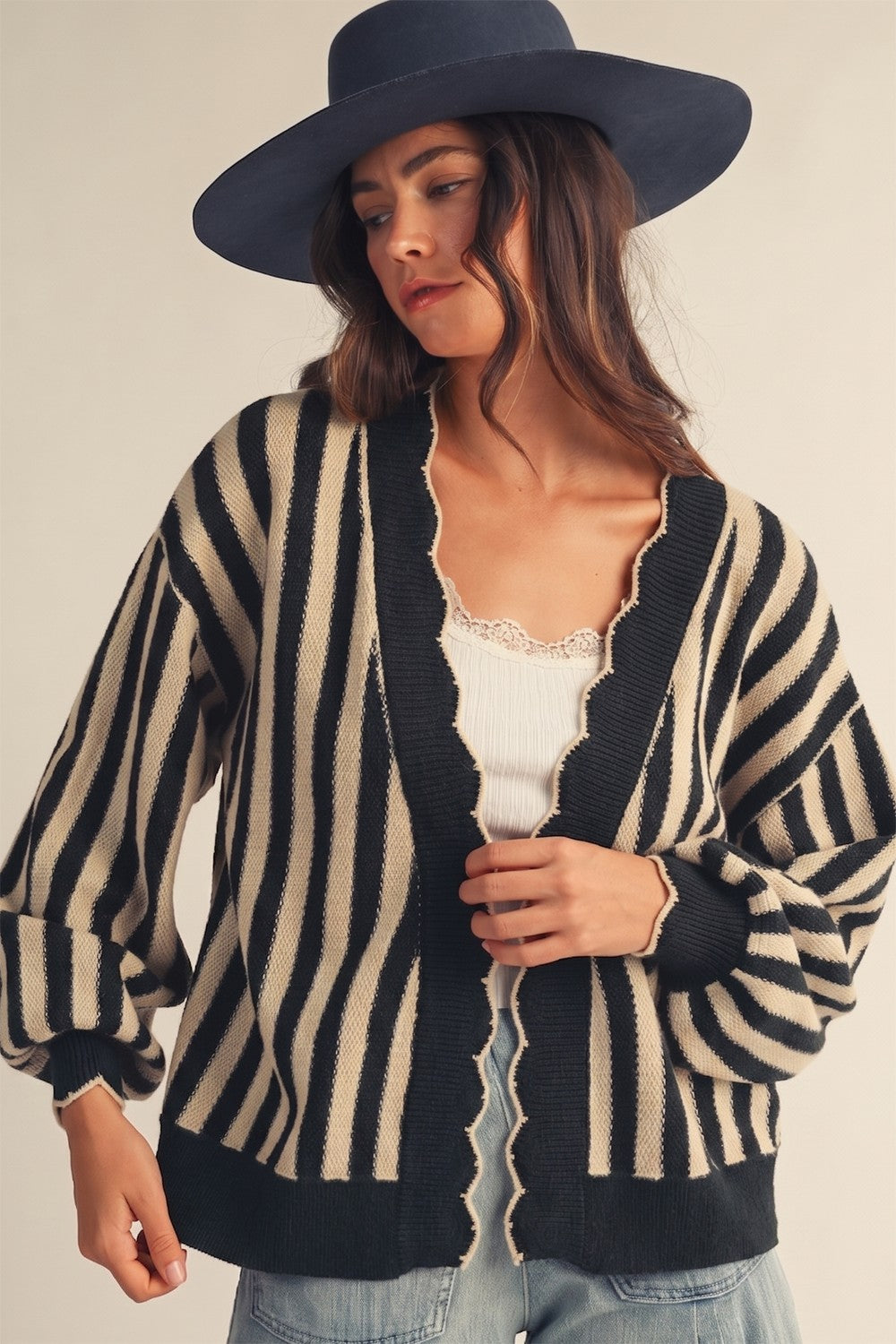 Riviera Striped Scallop Edge Cardigan (Reg.) - 2 Colors