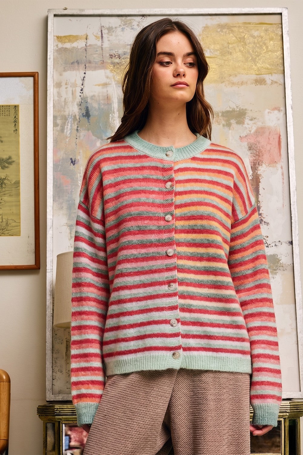 Christmas Striped Button Down Cardigan (Reg.)