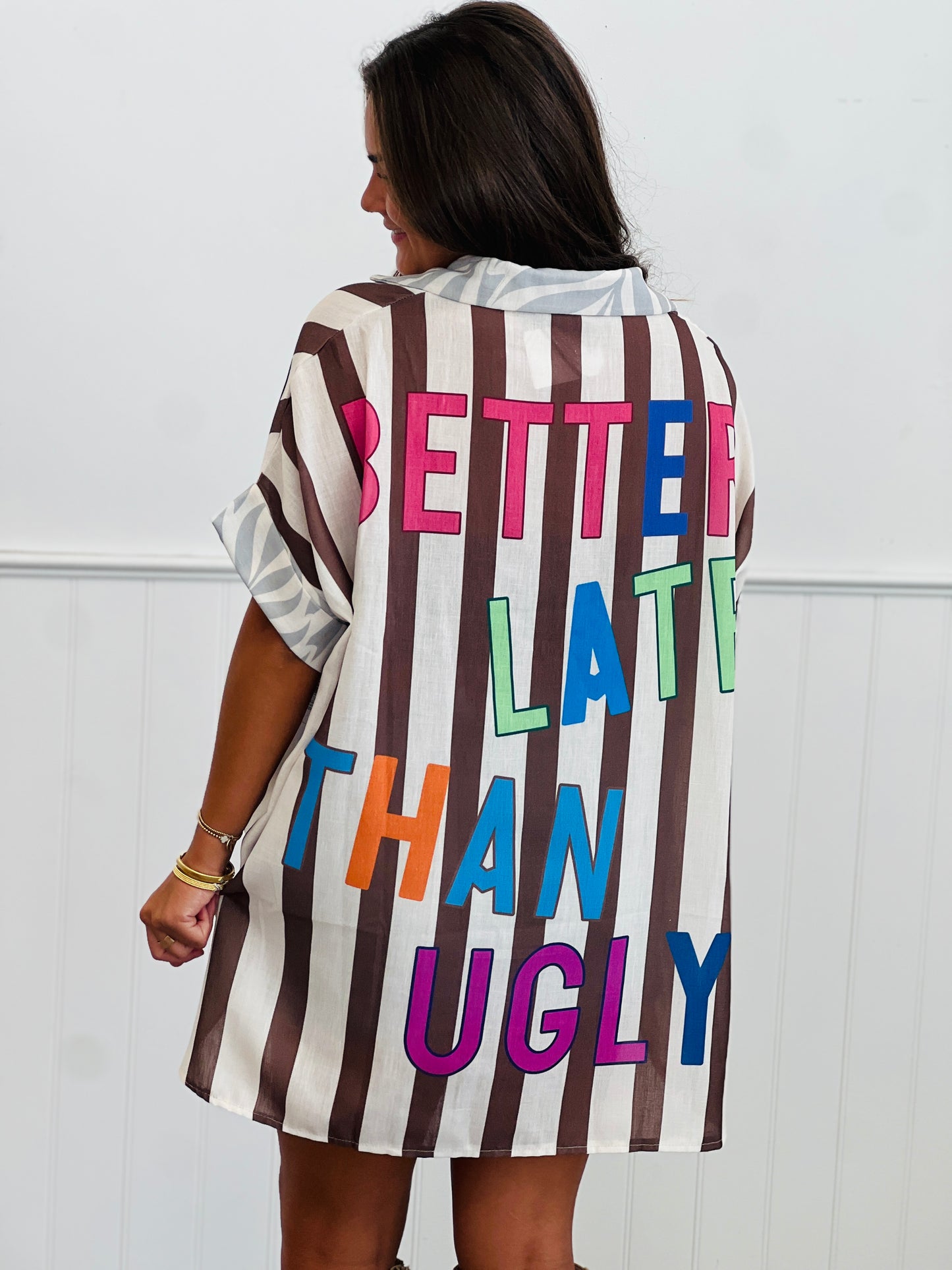 Brown Stripe Better Late Than Ugly Top (One Size)