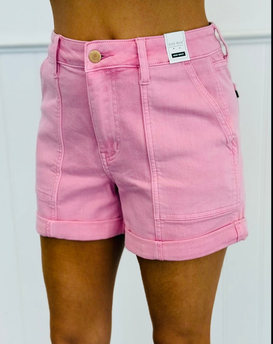 Judy Blue Pretty in Pink Double-Cuff Shorts (Reg. and Plus)