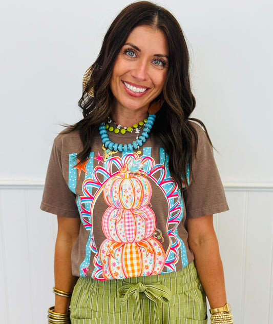 Patchwork Pumpkin Stack Graphic Tee (Reg. and Plus)