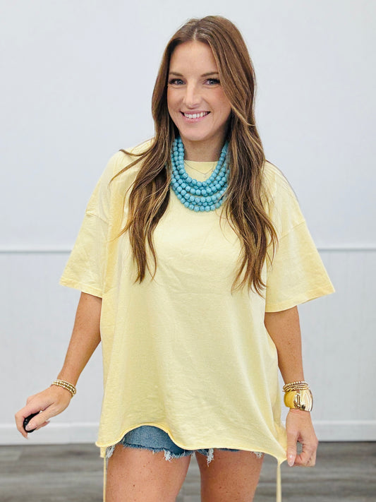 Yellow Asymmetric Drawstring Oversized Tee (Reg. and Plus)