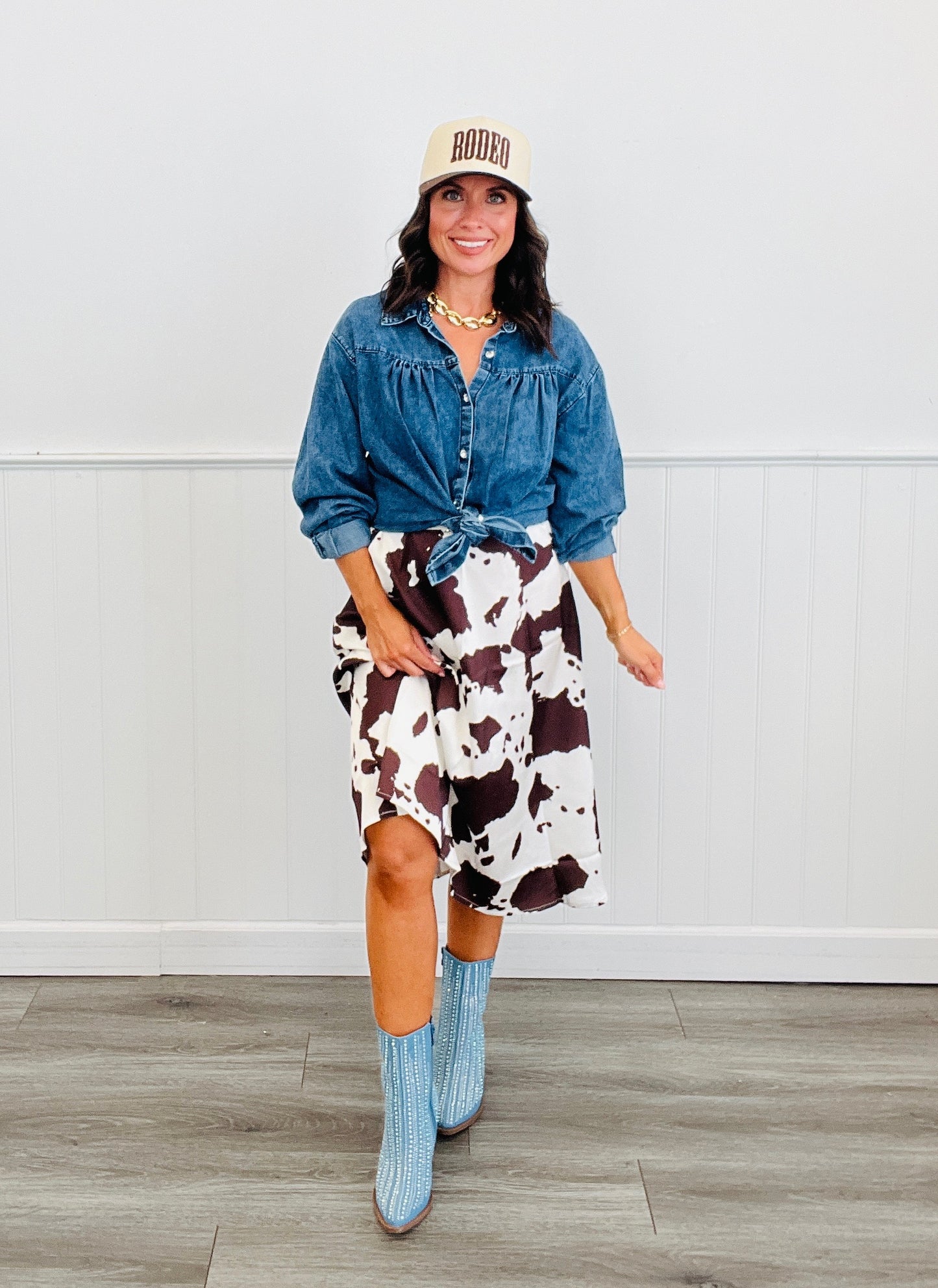 White Cow Print Midi Skirt (Reg.)