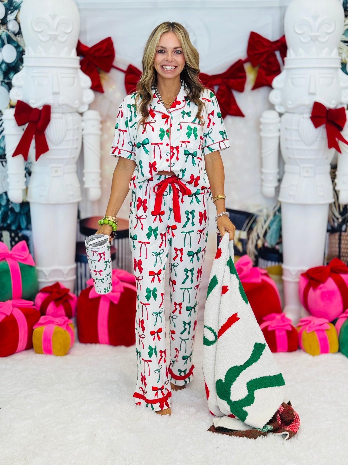 Midnight Bow Christmas Edition Ruffle Pajama Set (Reg. and Plus)