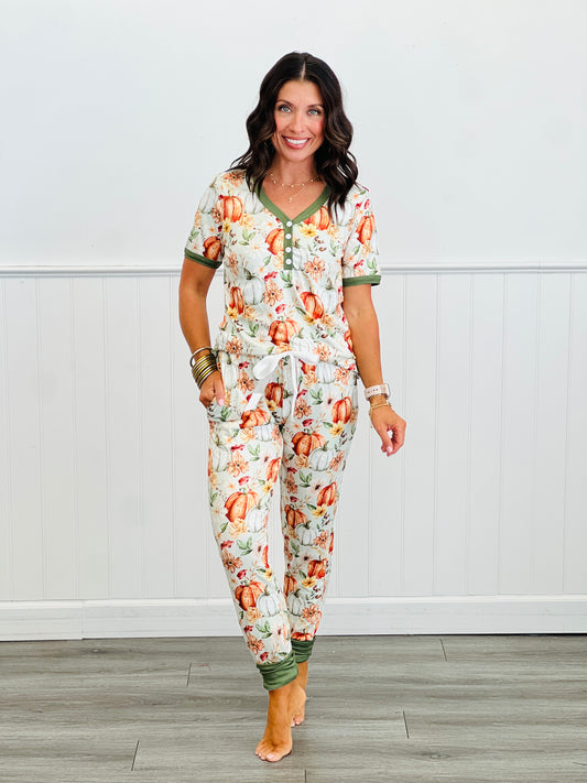Shirley & Stone Watercolor Pumpkin Jogger PJ Set (Reg. & Plus)