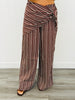 Brown Striped Front Wrap Detail Pants (Reg.)