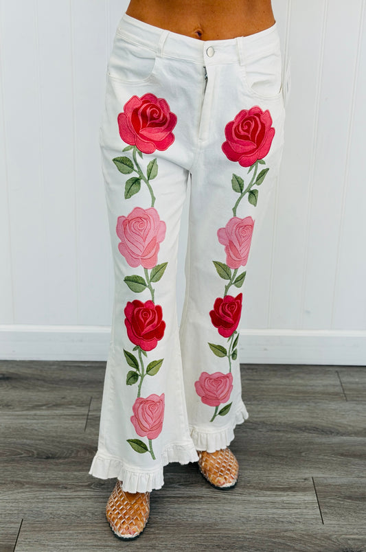 Ivory Rosette Daydream Flare Pants (Reg.)