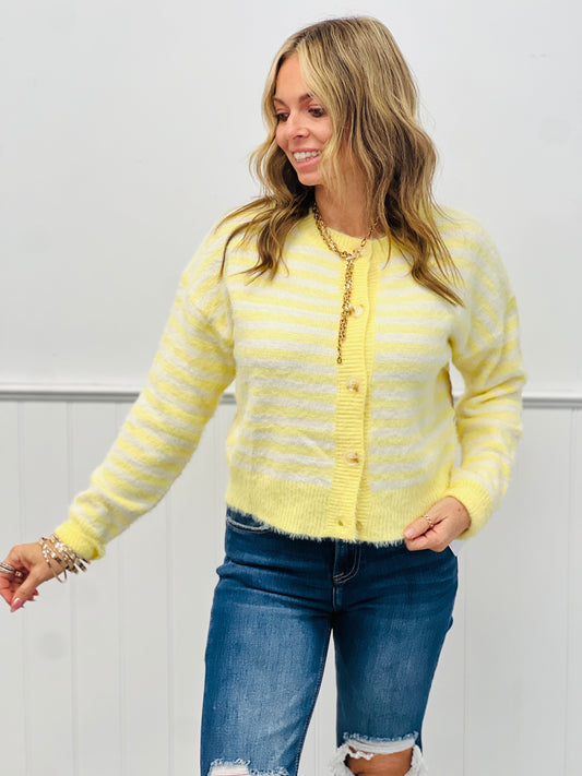 Butter Yellow Stripe Button Down Cardigan (Reg.)