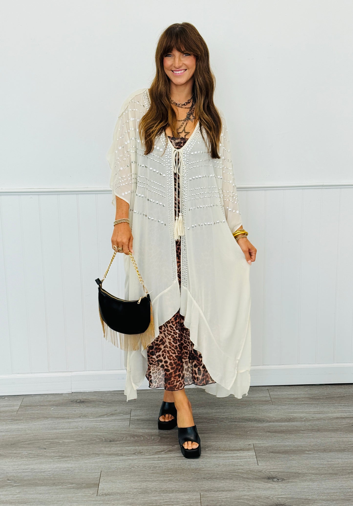 Brown Leopard Sheer Mesh Midi Dress (Reg.)