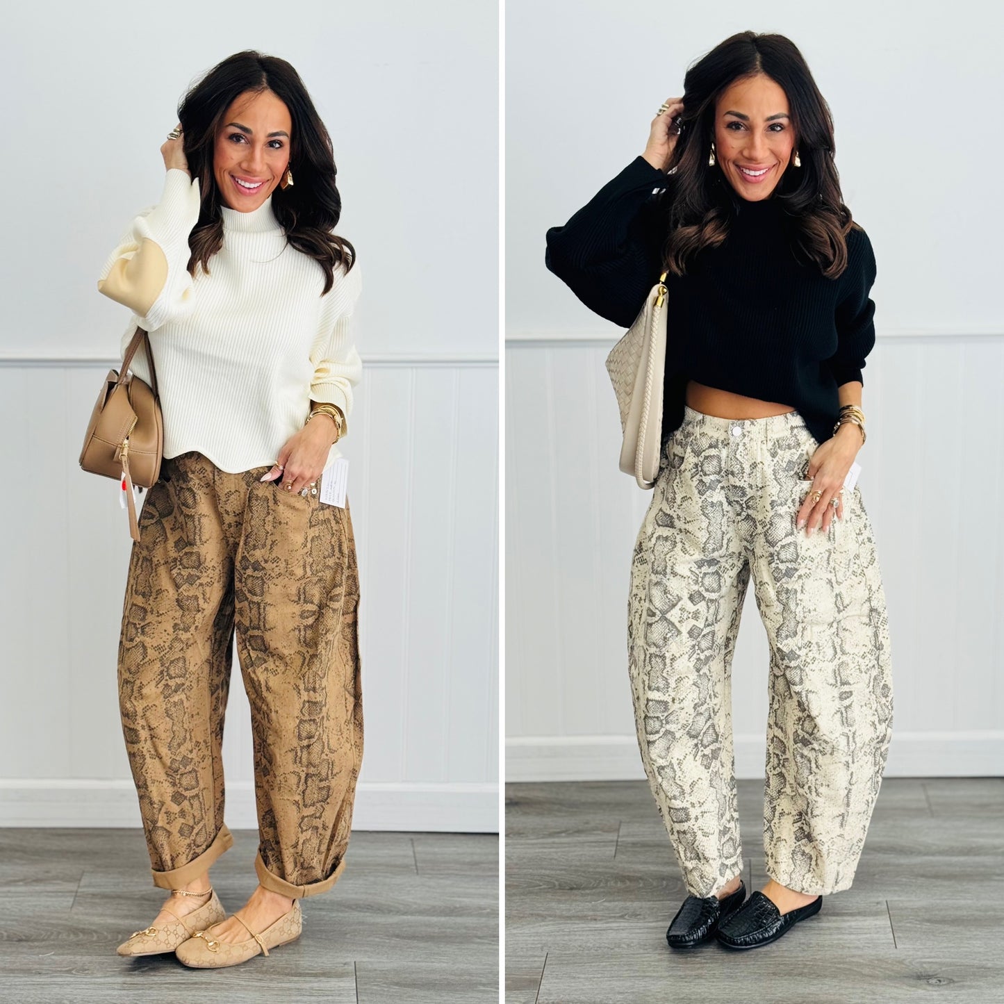 Snakeskin Print Barrel Pants (Reg & Plus)-2 Colors