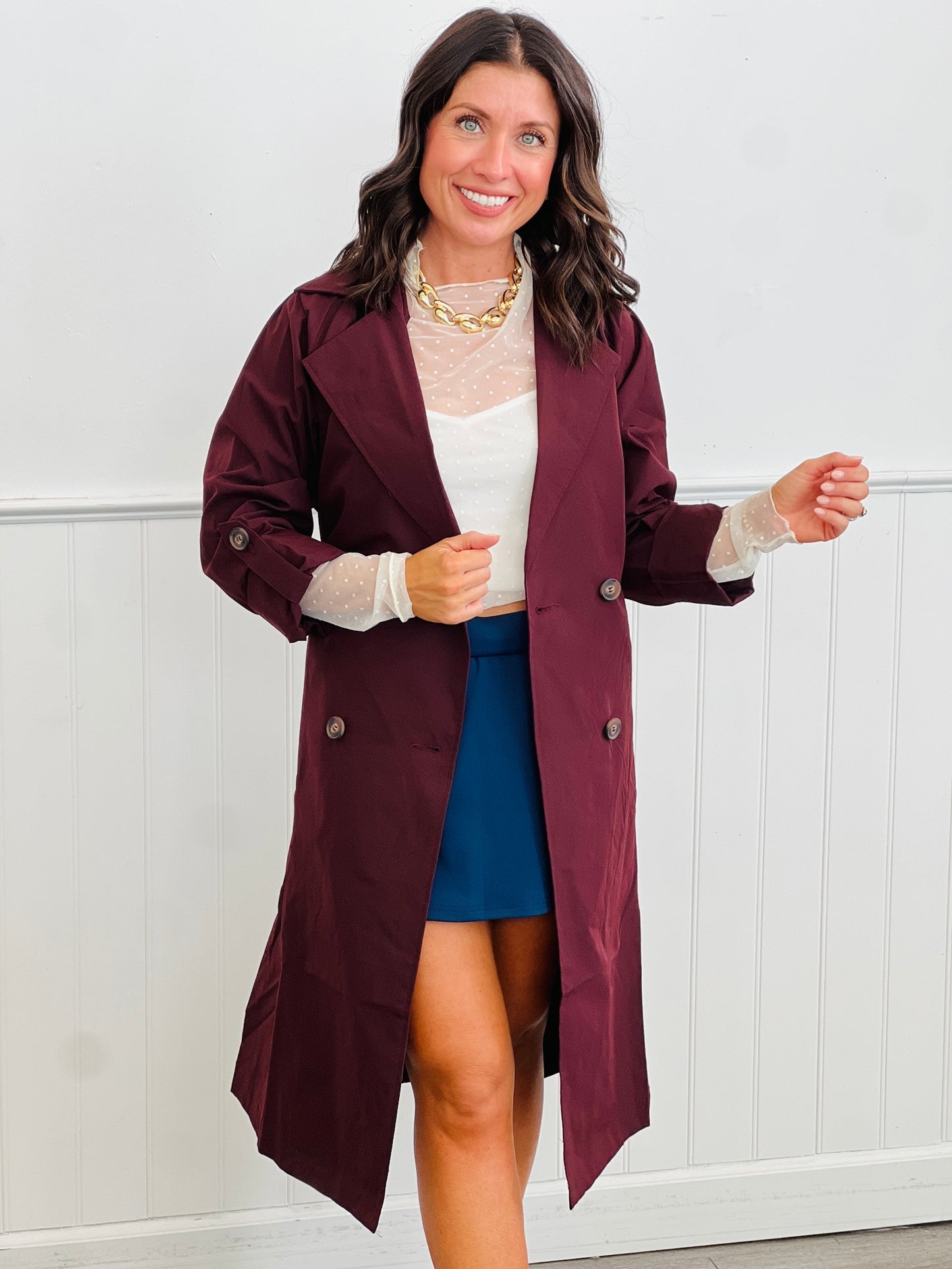Belted Lapel Collar Trench Coat (Reg & Plus)-3 Colors