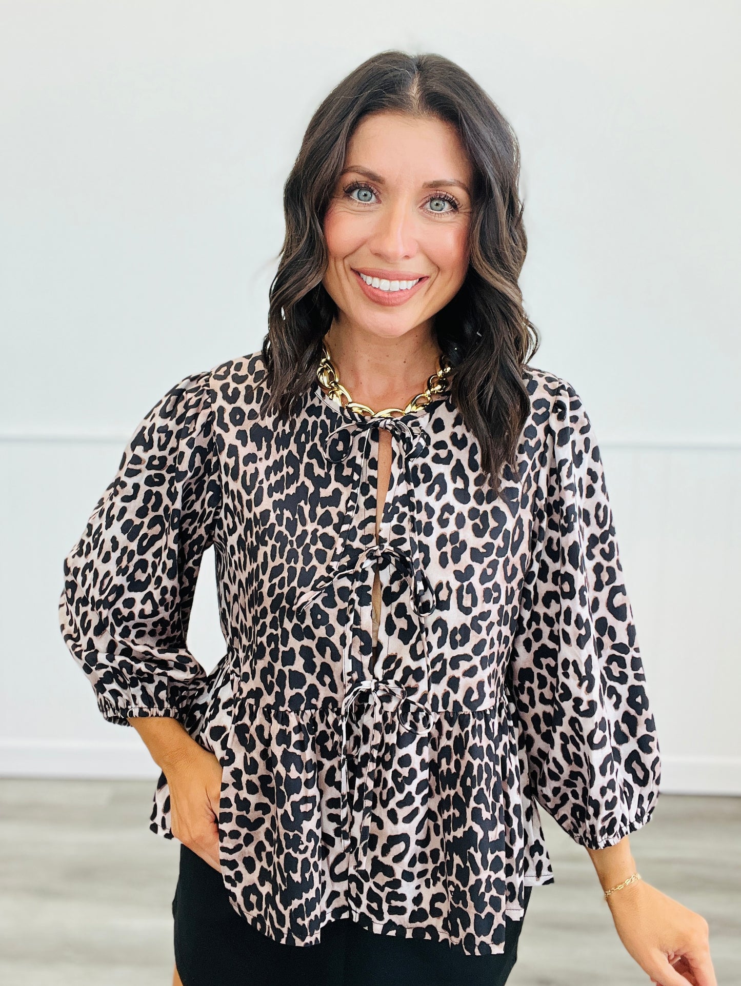 Triple Front Tie Leopard Top (Reg)