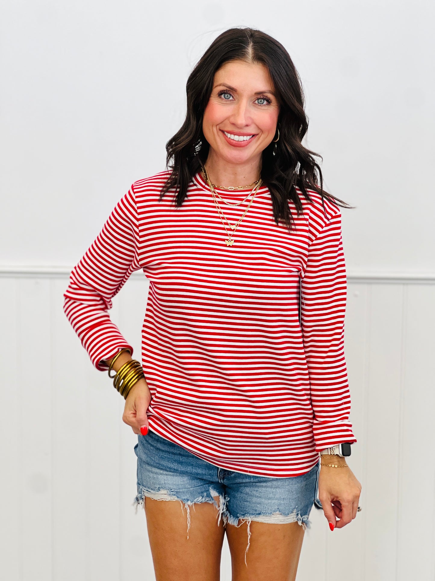 Red/White Striped Long Sleeve Top (Reg.)