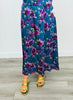 Cobalt Blue/Purple Floral Satin Midi Skirt (Reg. and Plus)