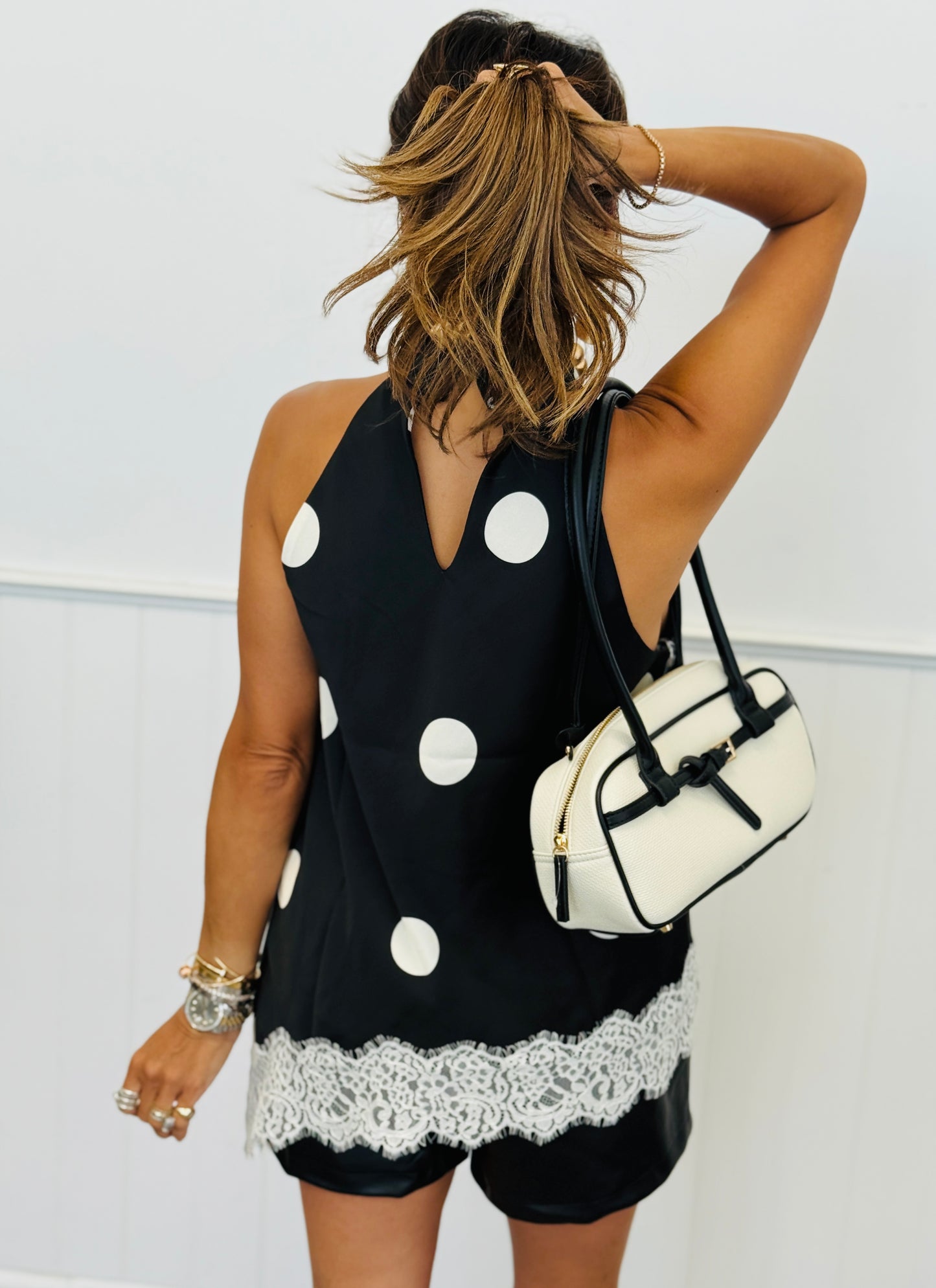 Black Polka Dot Halter Neck Sleeveless Blouse (Reg.)
