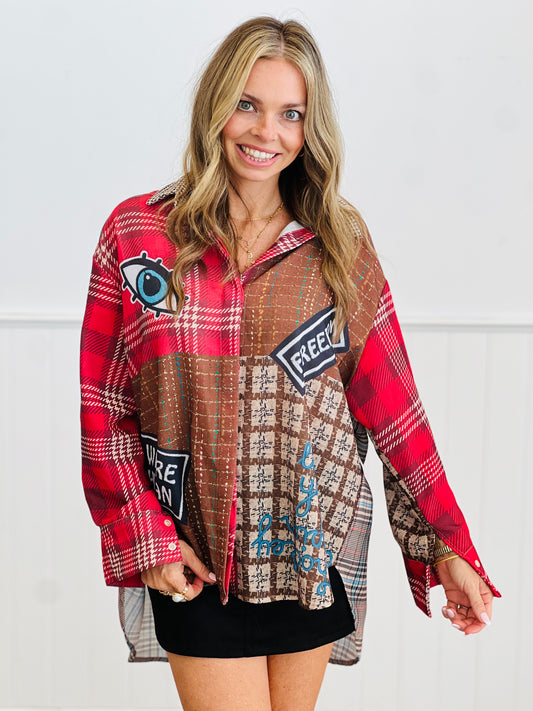 Multi Pattern You Are Enough Just As You Are Button Up Top (OS & PLUS)