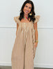 Brown Stripe Ruffled Sleeve Jumpsuit (Reg & Plus)