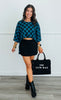 Teal/Black Checkered Print Top and Pants Set (Reg. and Plus)