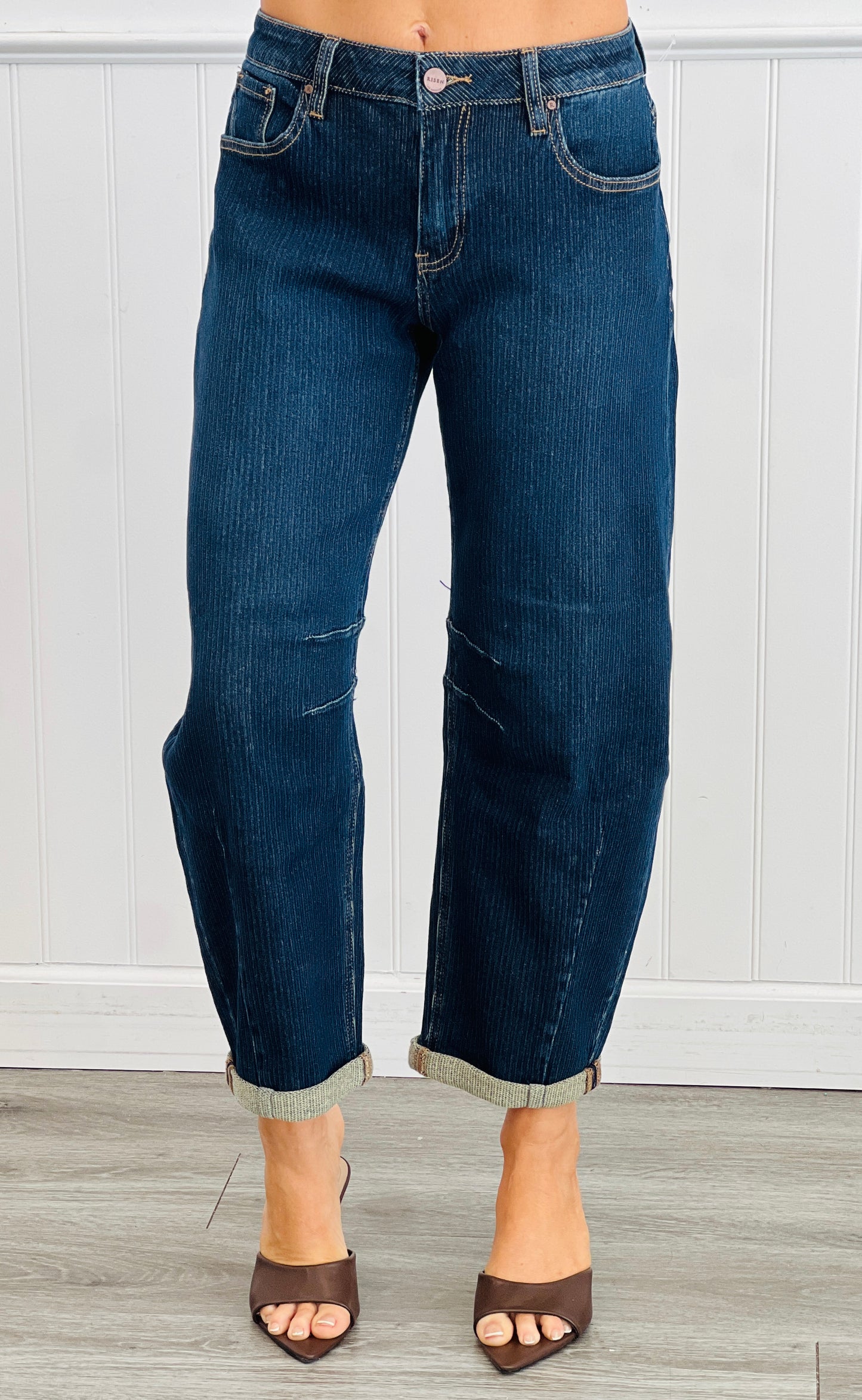 Risen Slouchy Crop Barrel Textured Jeans (Reg & Plus)
