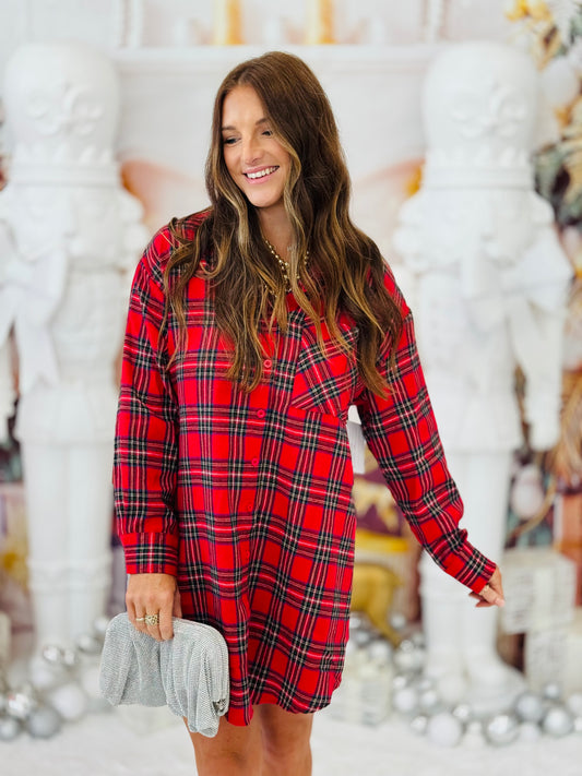 Red Multi Plaid Shirt Dress (Reg.)
