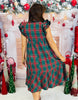 Green Plaid Ruffle Sleeve Midi Dress (Reg. and Plus)