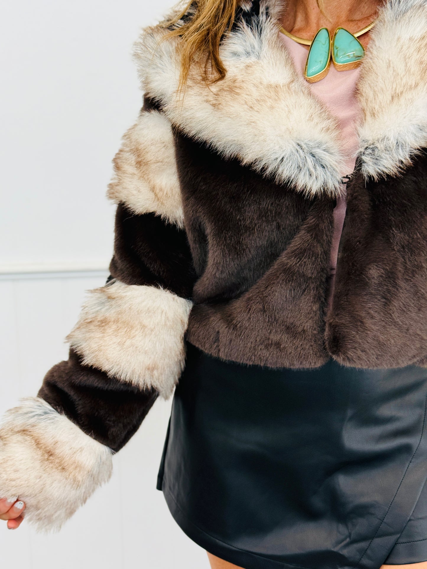 Brown Faux Fur Hook N Eye Jacket (Reg.)
