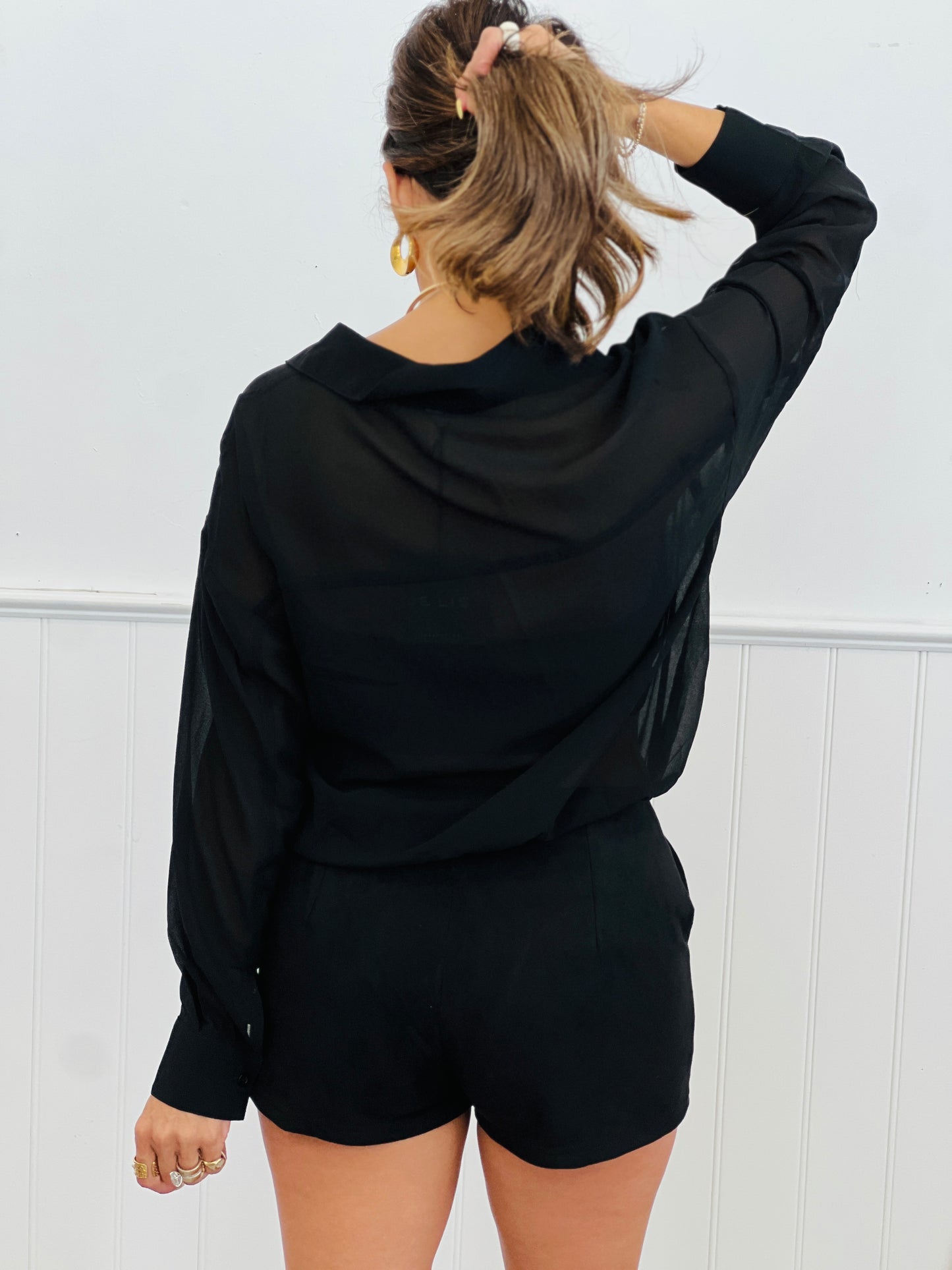 Black Collared Long Sleeve Romper (Reg.)