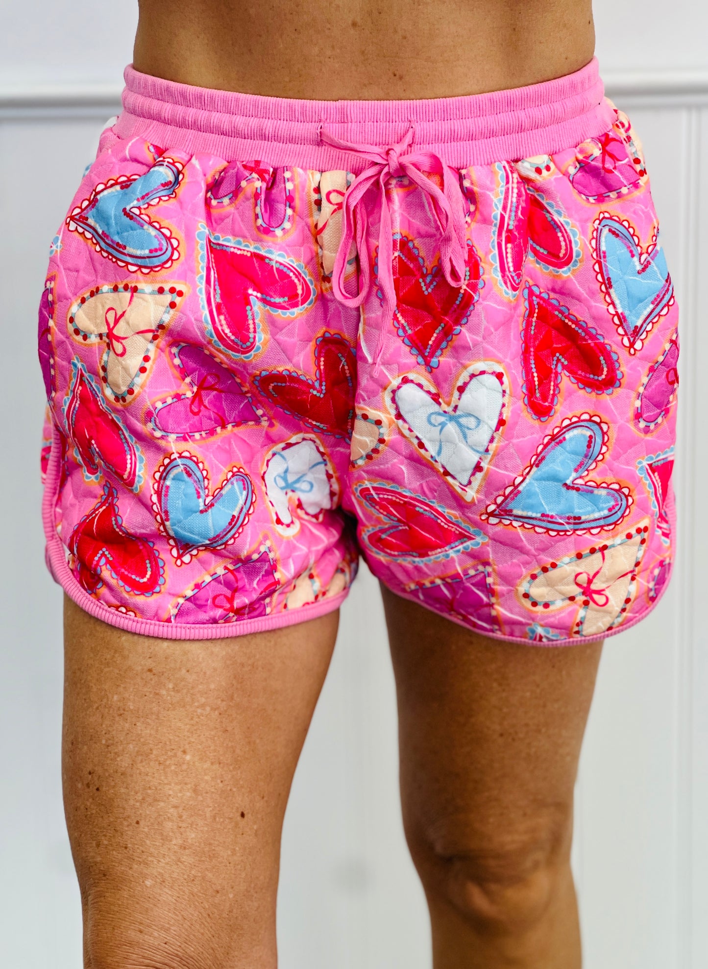 Pink Multi Quilted Hearts Sweatshirt & Shorts Set (Reg.)