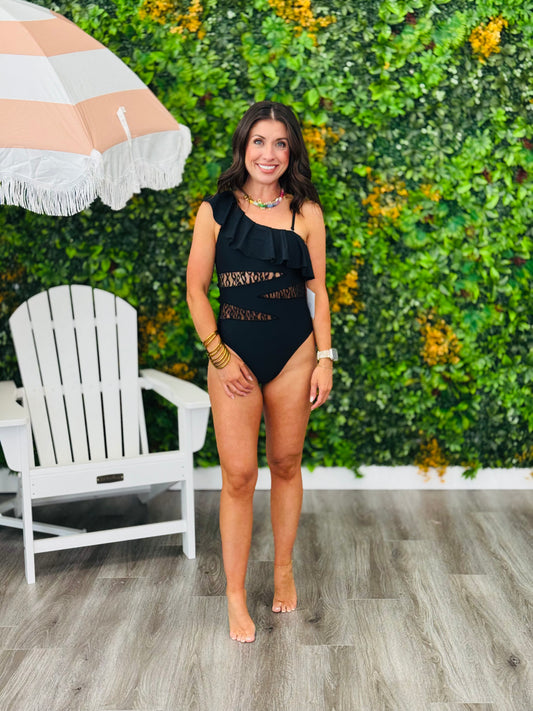 Bermuda Leopard Ruffle One Piece Swimsuit (Reg. & Plus)