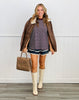 Brown Faux Leather Shearling Collar Jacket (Reg.)