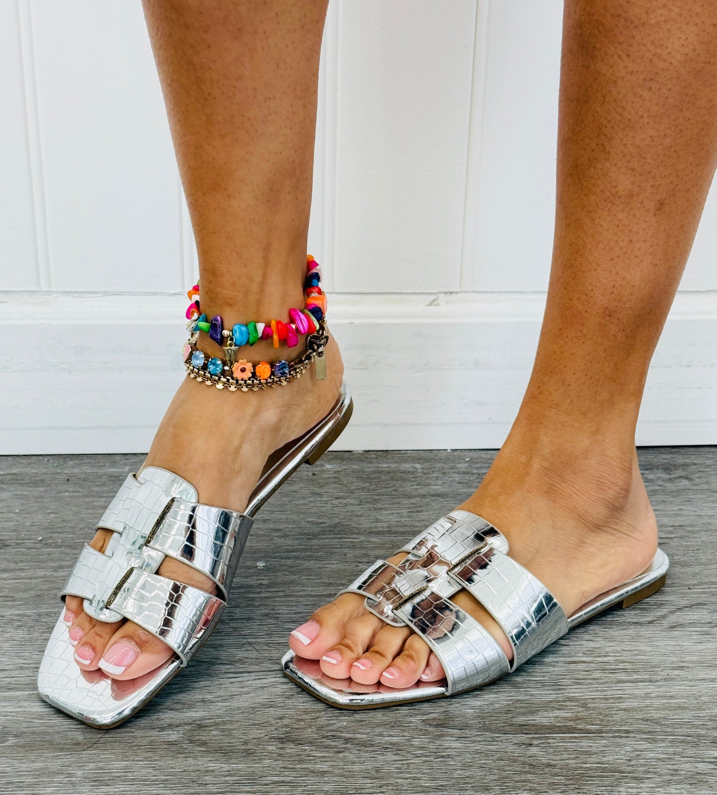 Silver Croc Statement Sandals