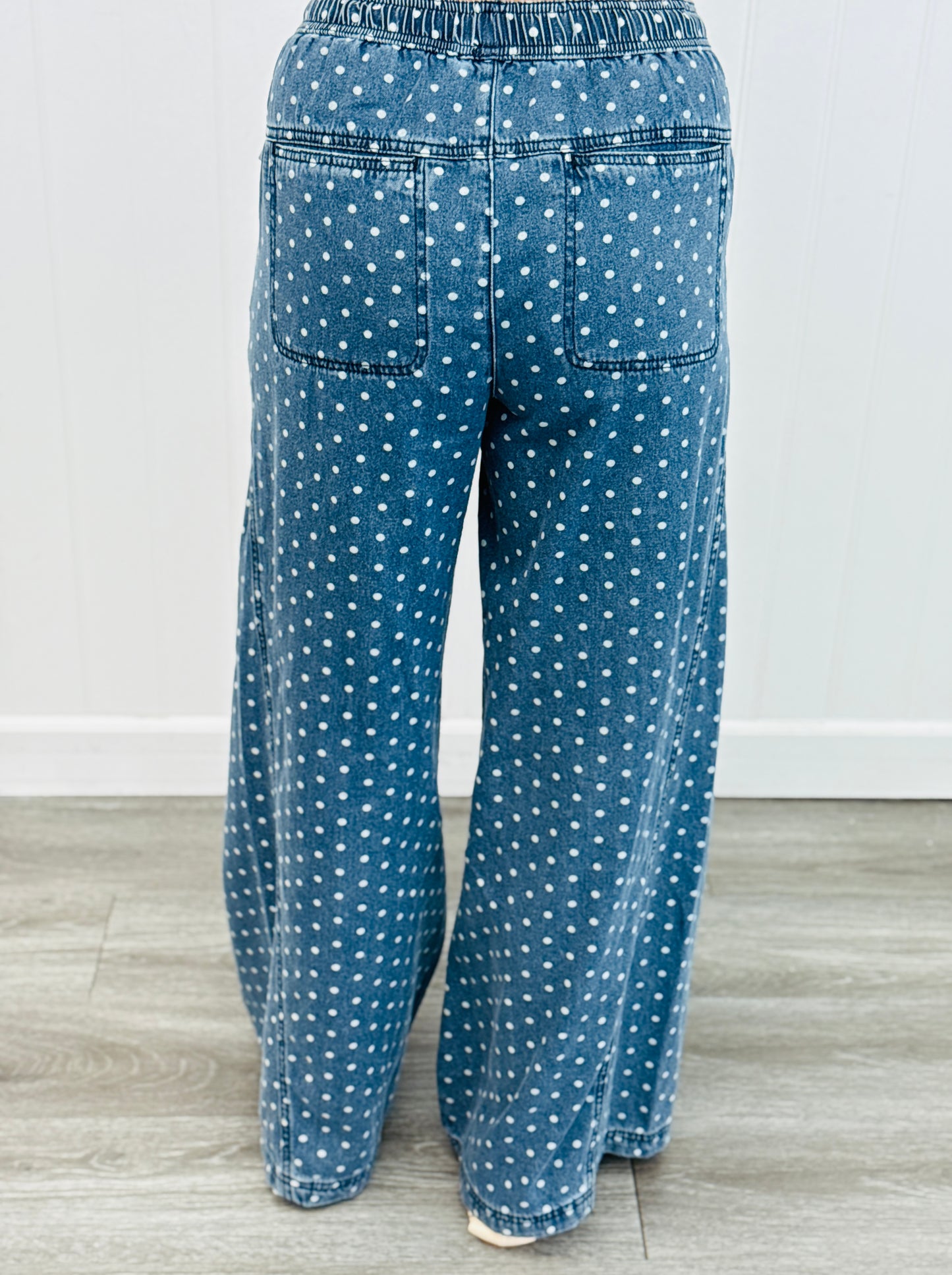 Light Denim Polka Dot Drawstring Pants (Reg & Plus)
