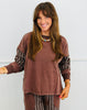 Washed Brown Striped Sweatshirt & Pants Set (Reg & Plus)