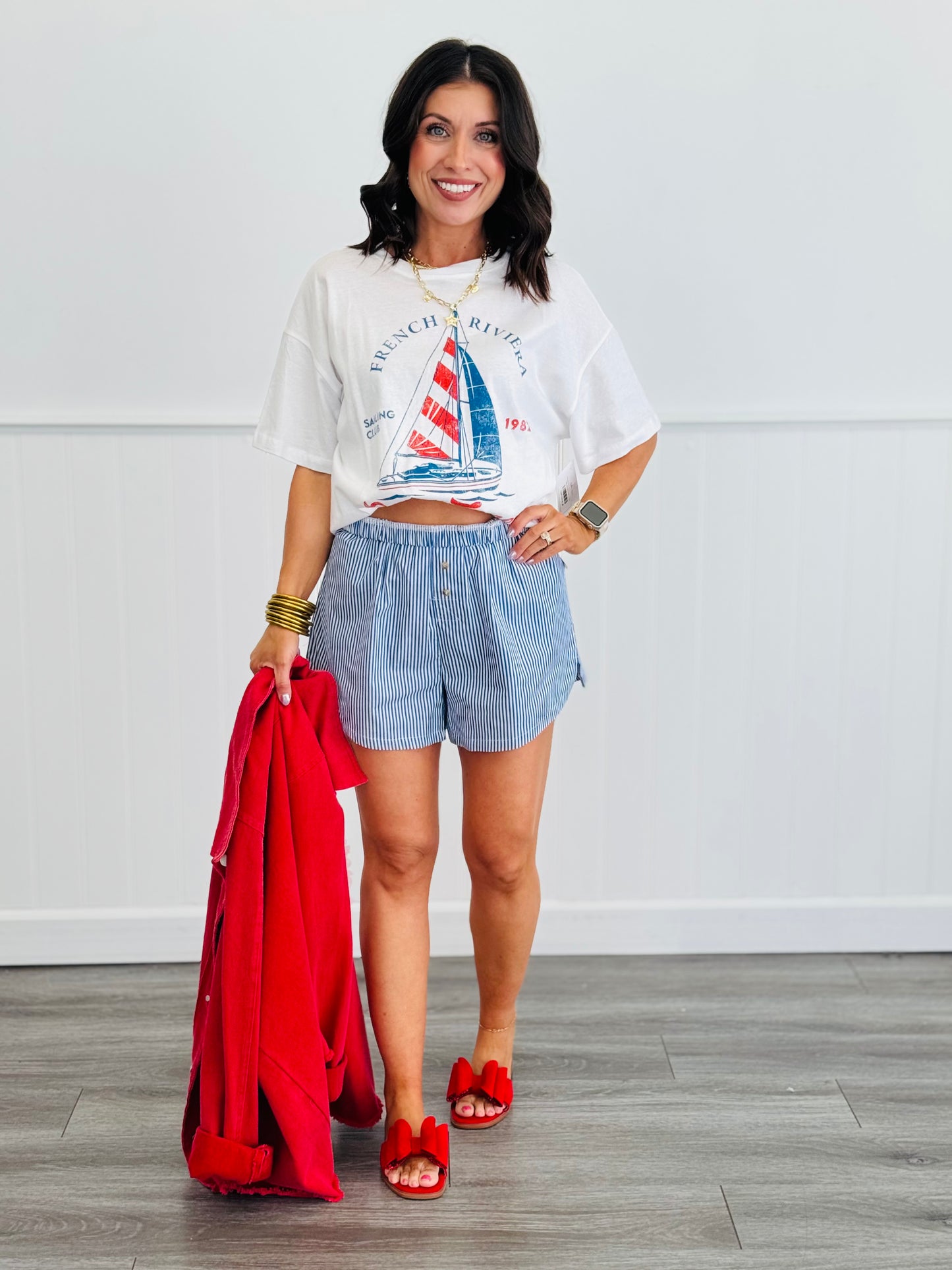 Striped Poplin Pull-on Shorts (Reg.)-2 Colors