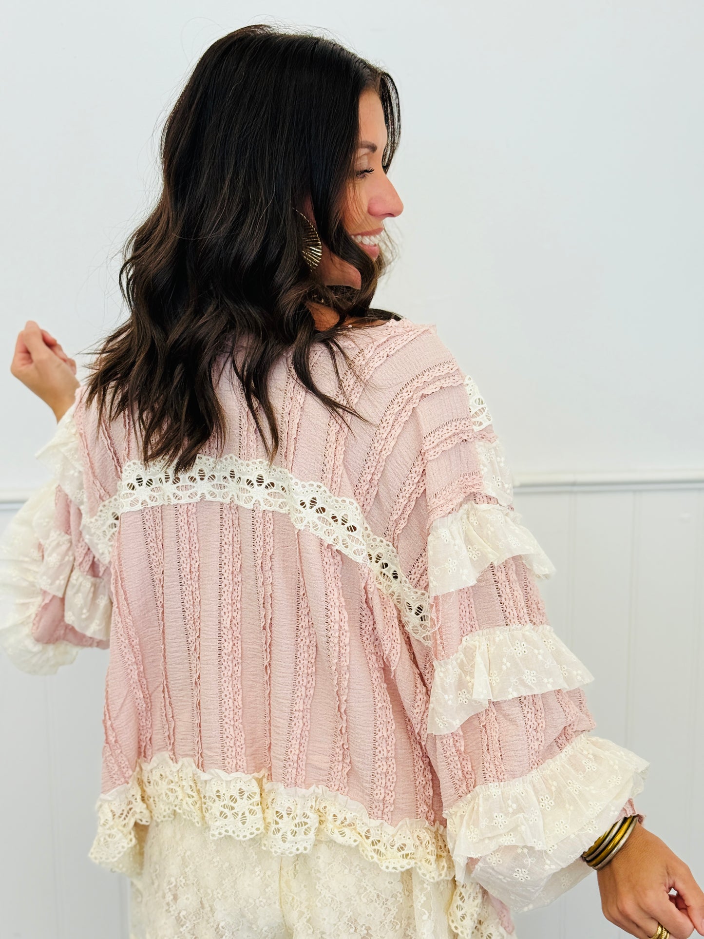POL Soft Pink Eyelet Lace Ruffled Top (Reg.)