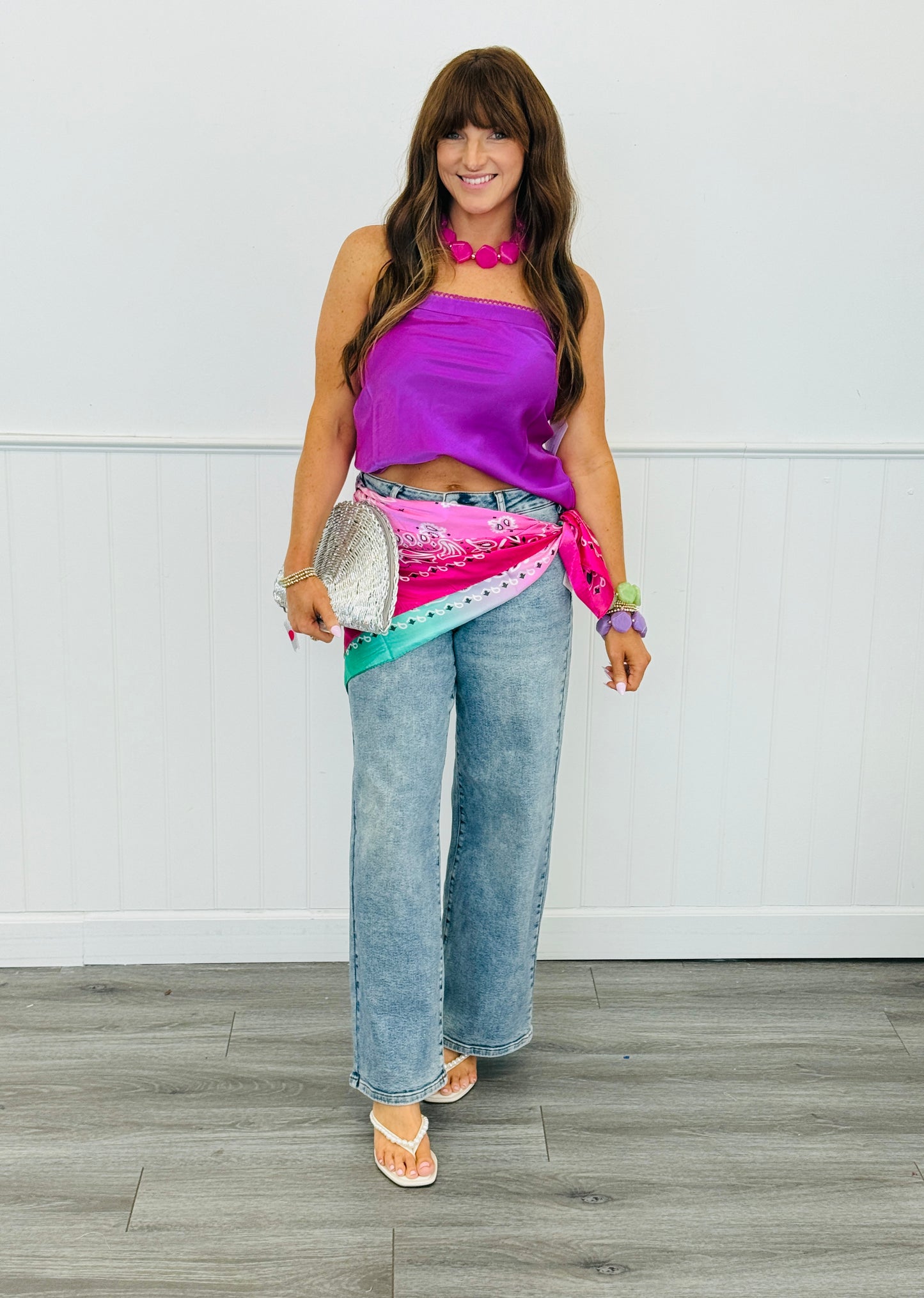 Scallop Trim Satin Cami Top (Reg.) - 6 Colors