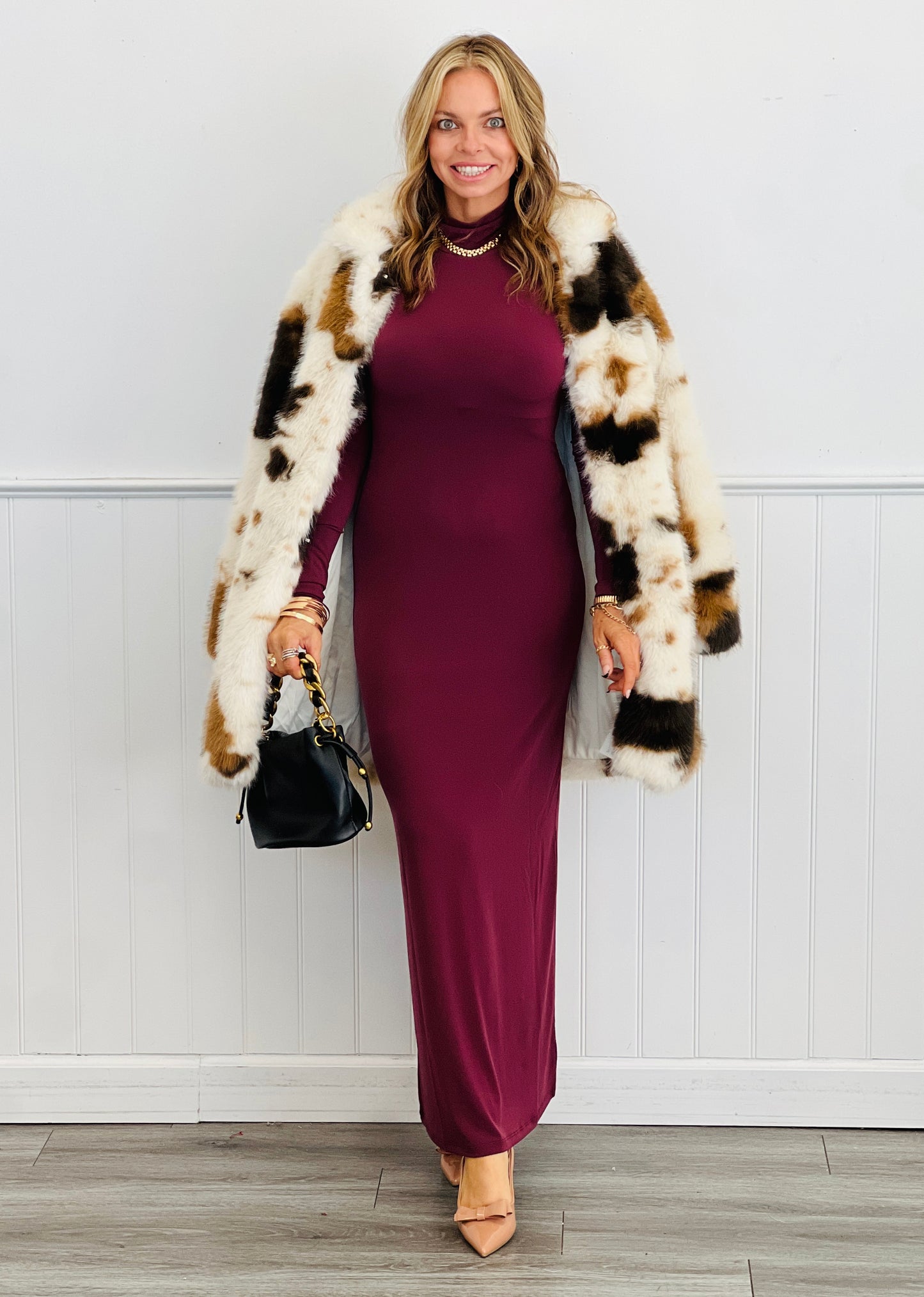 Dark Cherry Turtleneck Body Con Maxi Dress (Reg.)