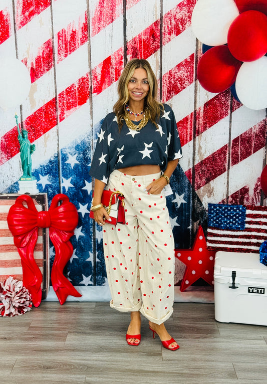 Cream/Red Polka Dot Wide Leg Pants (Reg.)